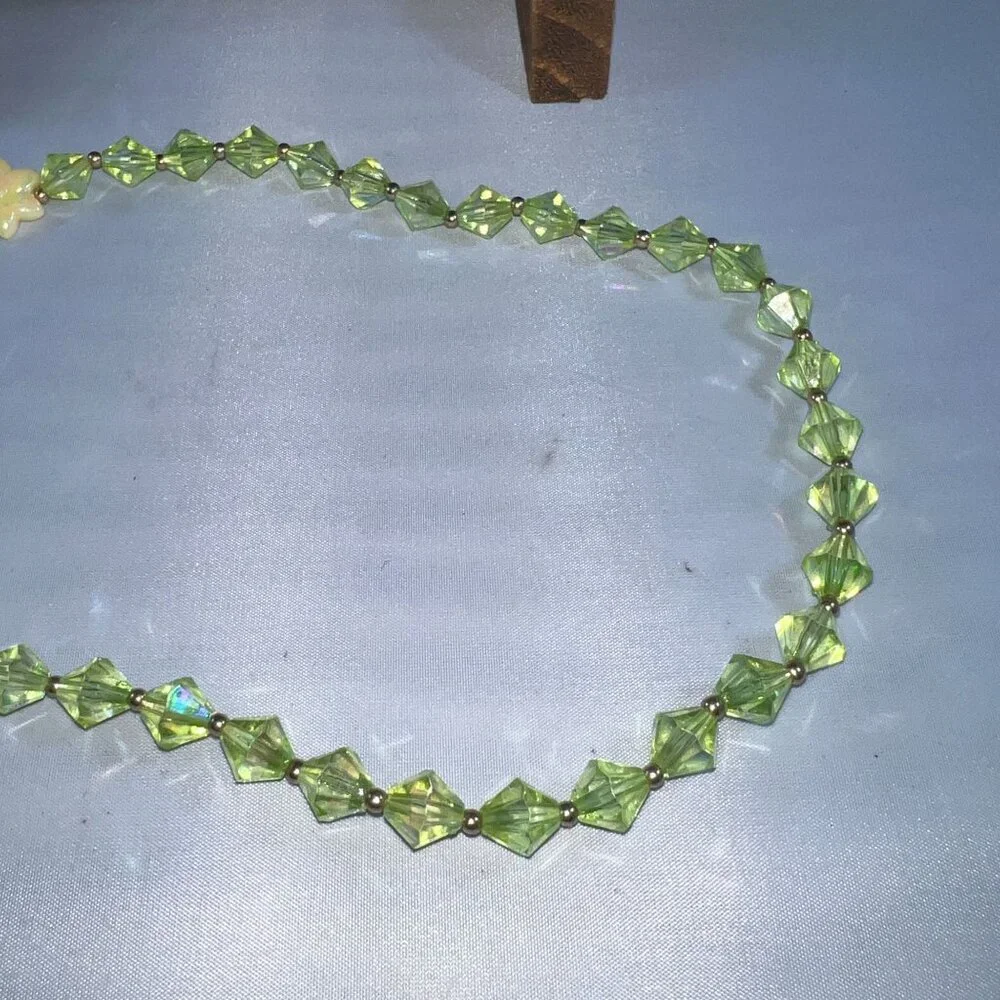 Disney Princess Tiana Beaded Necklace Green & Purple With Charm Handmade Womens